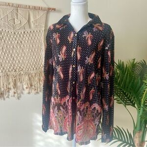 JM Collection Black Paisley Plissé Shirt